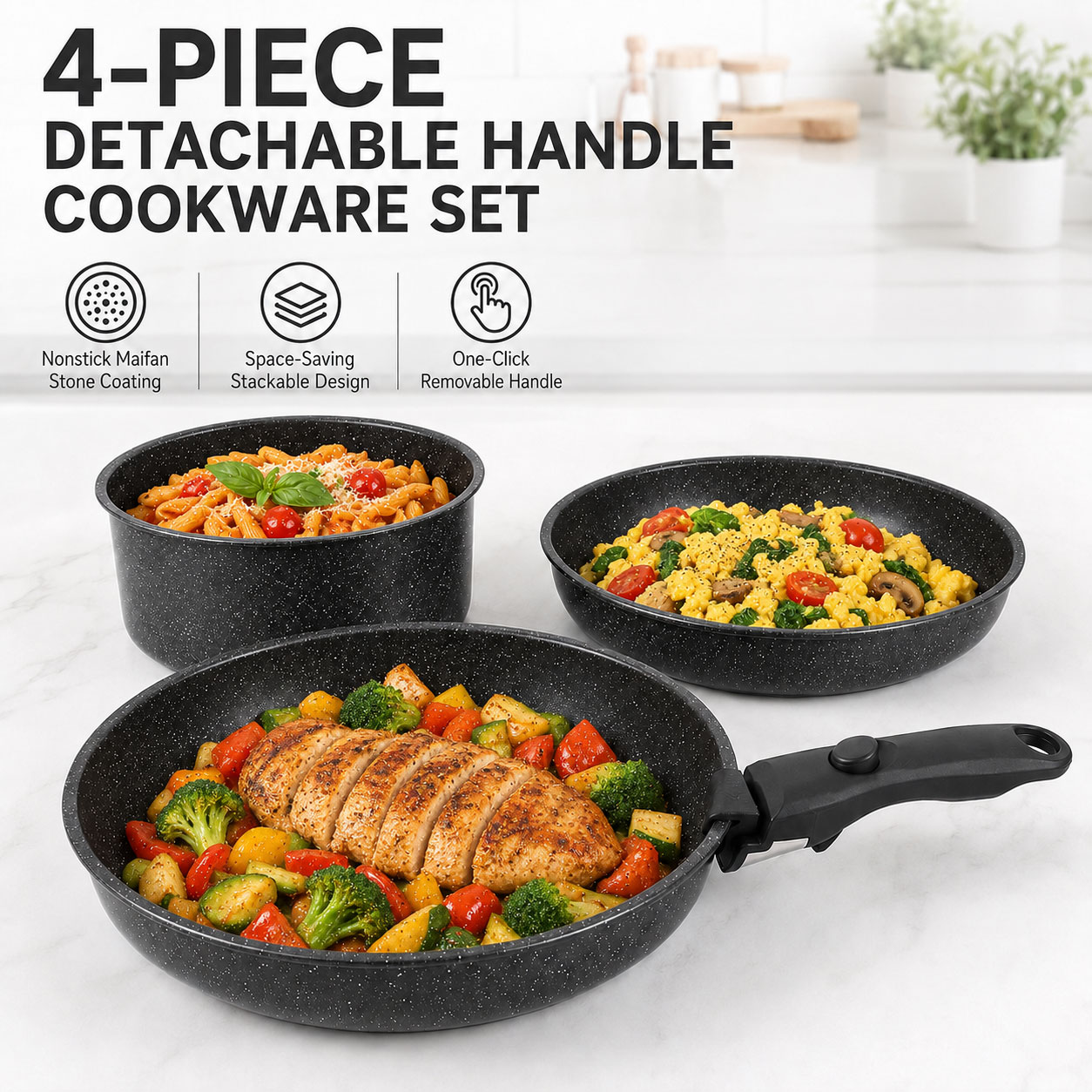 Paella Pan Steel - 유위즈 4종 논스틱 쿡웨어 세트 탈부착