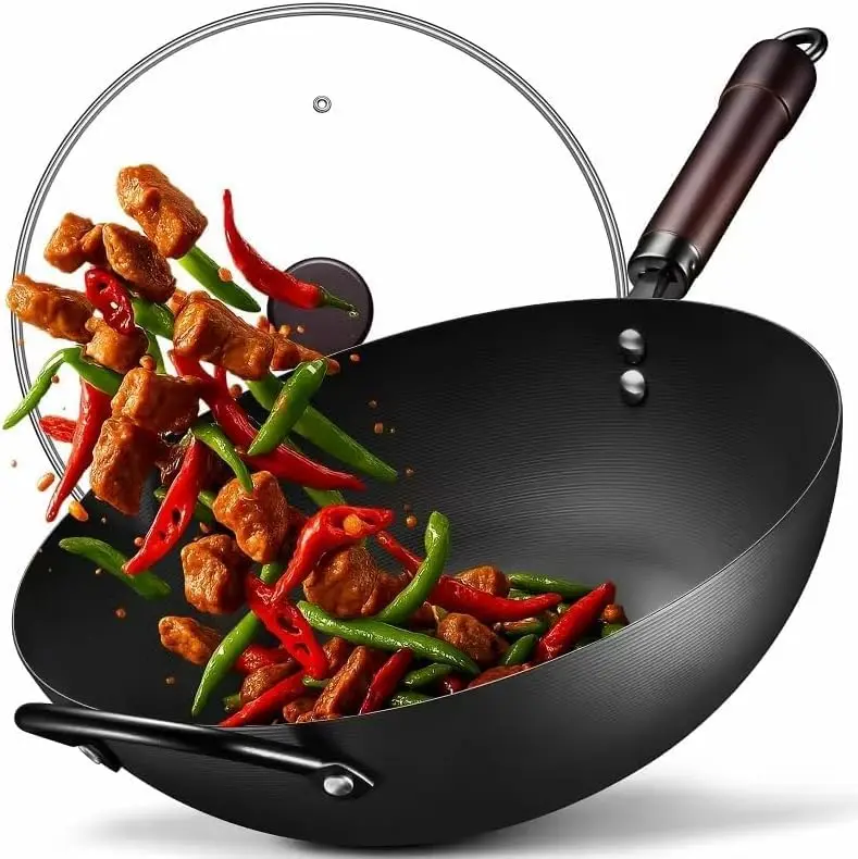 Paella Pan Steel - 13인치 탄소강 웍 및 볶음팬 논스틱
