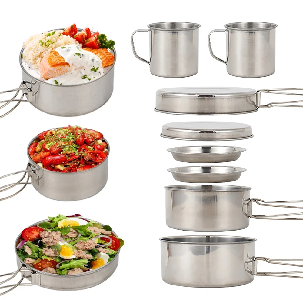8개/세트 캠핑 조리기구 세트 스테인리스 스틸 요리 냄 - Paella Pan Steel 리뷰 및 가격