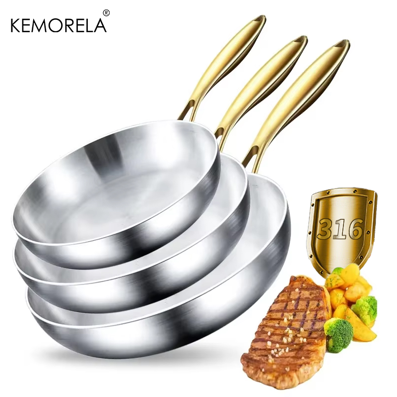 3개/세트 316 스테인리스 스틸 골드 핸들 프라이팬  - Paella Pan Steel 리뷰 및 가격